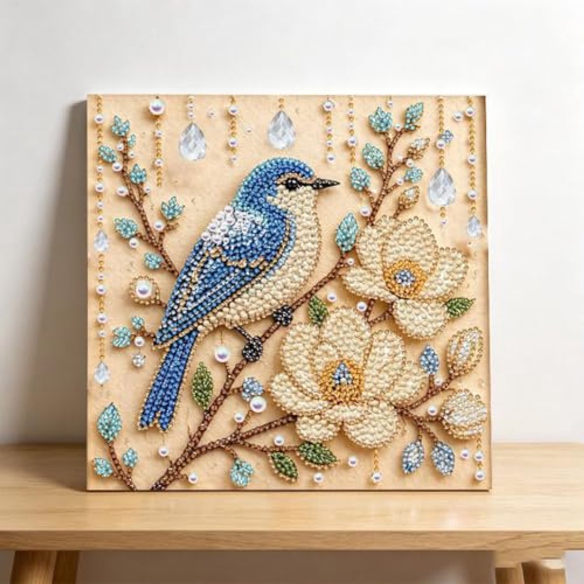 Vogels Series Diamond painting set – Blauwe vogel 3D diamantschilderij - Thema bloemen en vogels – knutselpakket voor volwassenen en beginners - 25x25cm