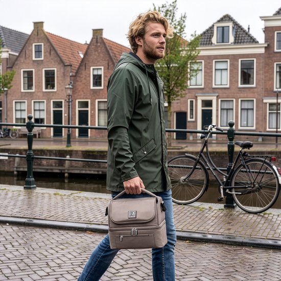 Brisby Koeltas Lunchtas 11 Liter - 4-Laags Geïsoleerd - Inclusief 2 Koelelementen - 2 Compartimenten - Schouderband - Tot 10 Uur Koel - Stone Greige van Brisby — afbeelding 2