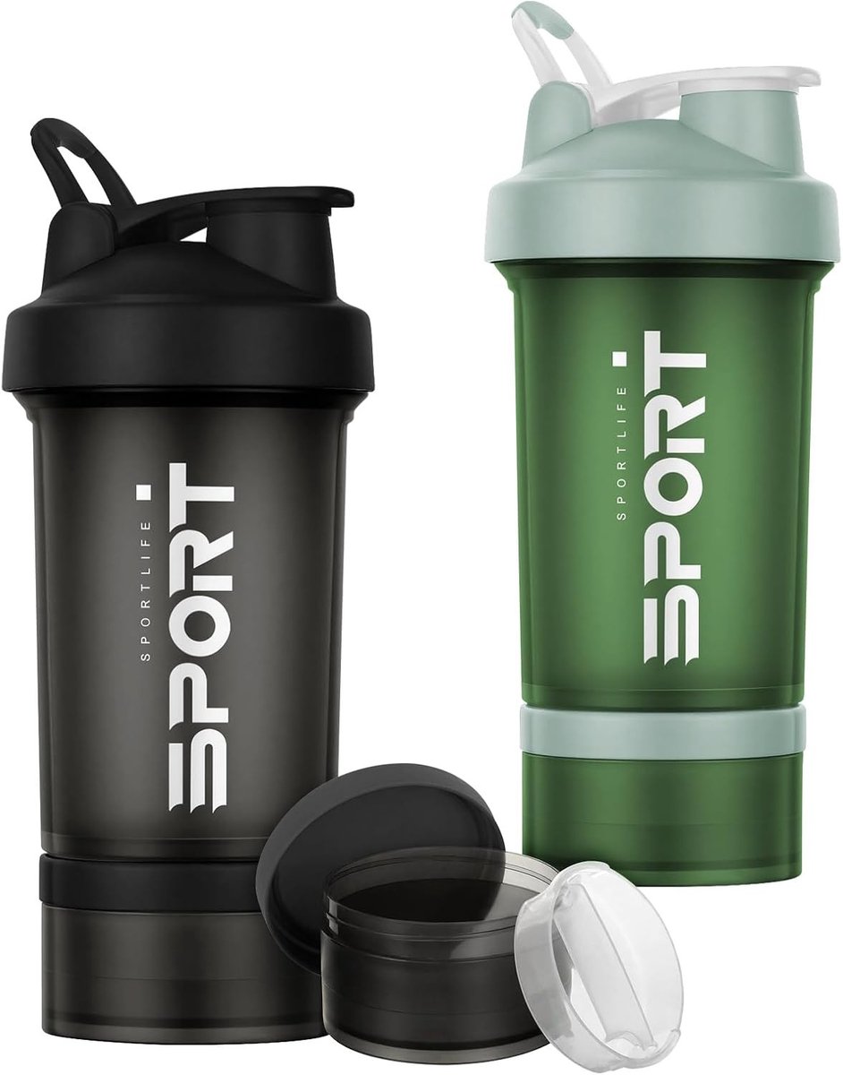 Eiwitshaker - Zwart/Groen - 500 ml - Duurzame Mixbeker met Afdichtdeksel - Voor Fitnessliefhebbers