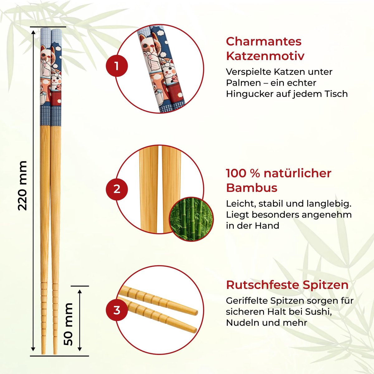 Eetstokjes hout 5 paar - bamboe met designstickers - elegant en herbruikbaar - ideaal voor sushi - ShopVlot