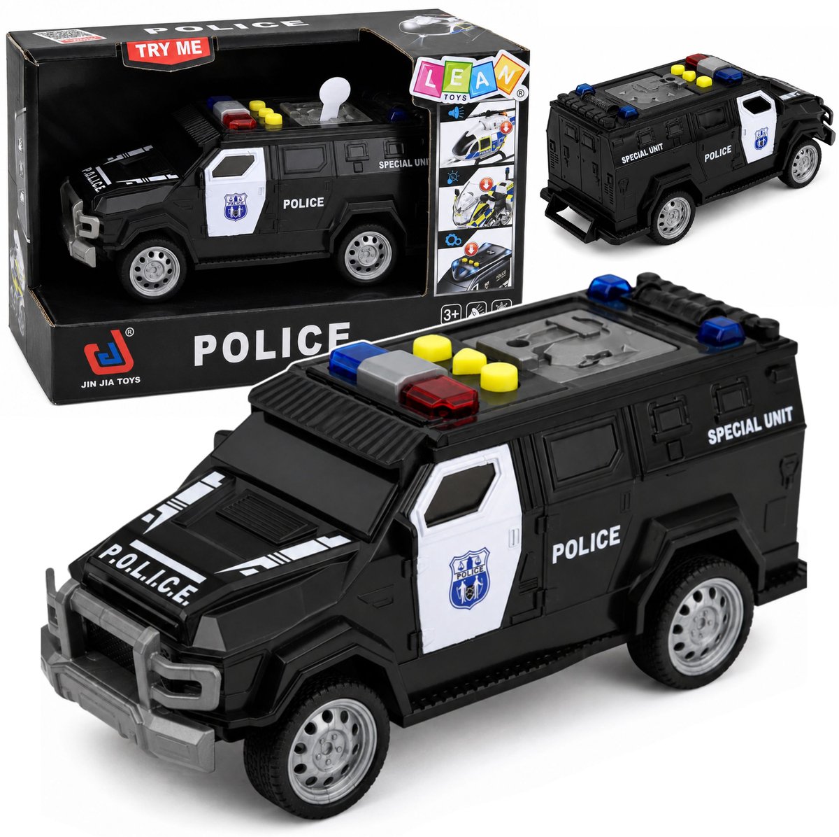 Politieauto Speciaal voertuig Politieautolichten klinken zwart 1:32 - UNI