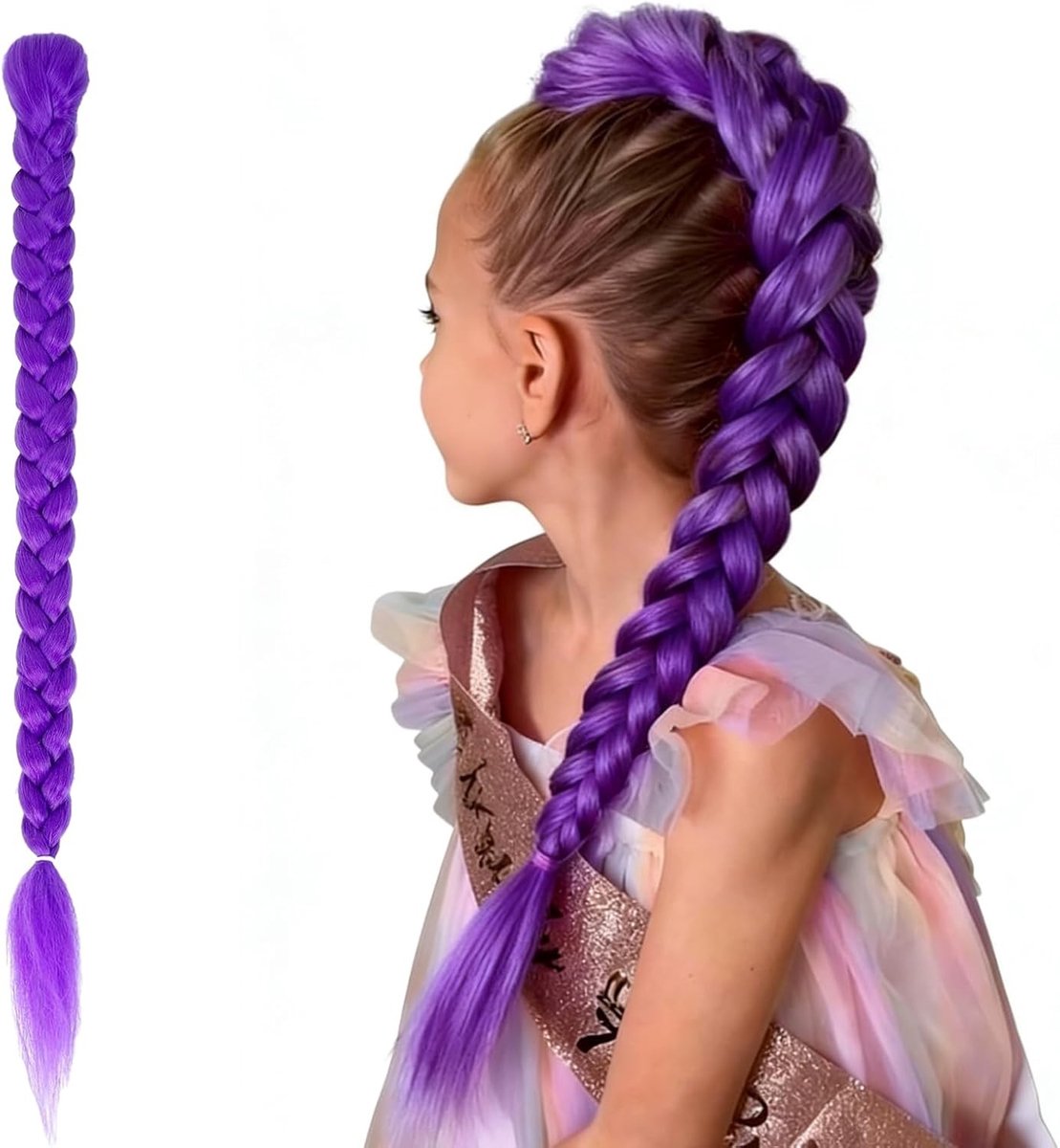 26 Inch Paars Vlecht Haarverlenging - Synthetische Ponytail met Elastische Band voor Feest, Show en Kostuums