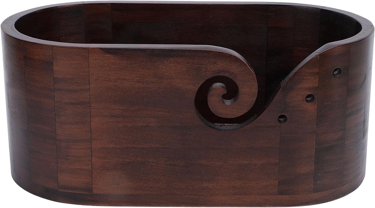Handgemaakte Houten Wolkom met Ovale Vorm, Ideaal voor Brei- en Haakprojecten, Ruimte voor Wol en Draad, Perfecte Opslagoplossing voor Creatieve Hobby's