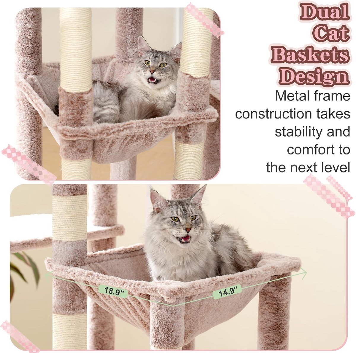 Krabpaal Groot - Kattenmeubel XL - Katten Klimmen Spelen - Extreem Stabiele Basis - 180 Cm Hoog - Bruin Beige thumbnail 5