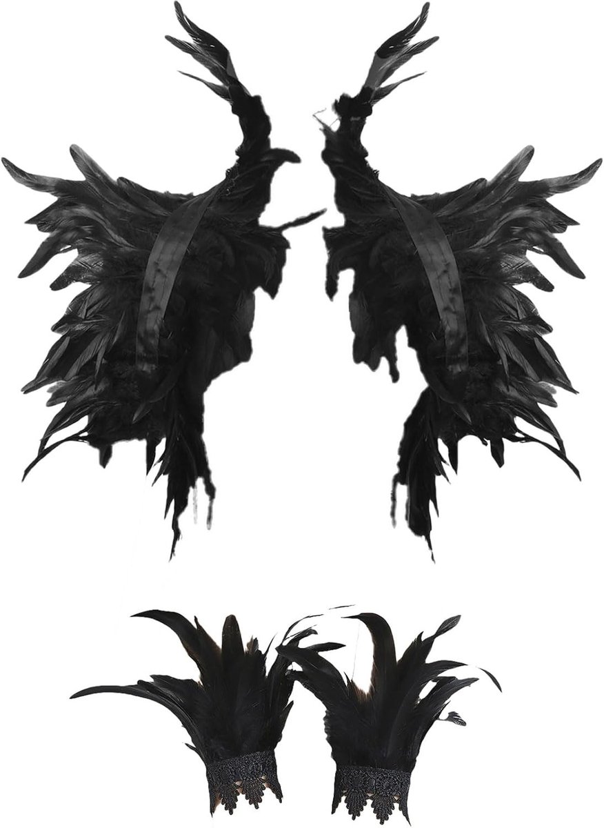 Verenketting en armband van veren voor Halloween-kostuum, sjaalkraag en schouderriem voor dames, ideaal voor cosplay en fotoshoots