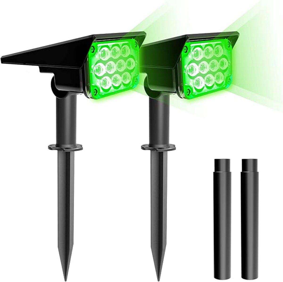 Solar Tuinspots Set Van 2 - LED Buitenverlichting Op Zonne-Energie Met Groen Licht - Waterdichte Tuinlampen Voor Boom, Tuin, Pad En Oprit