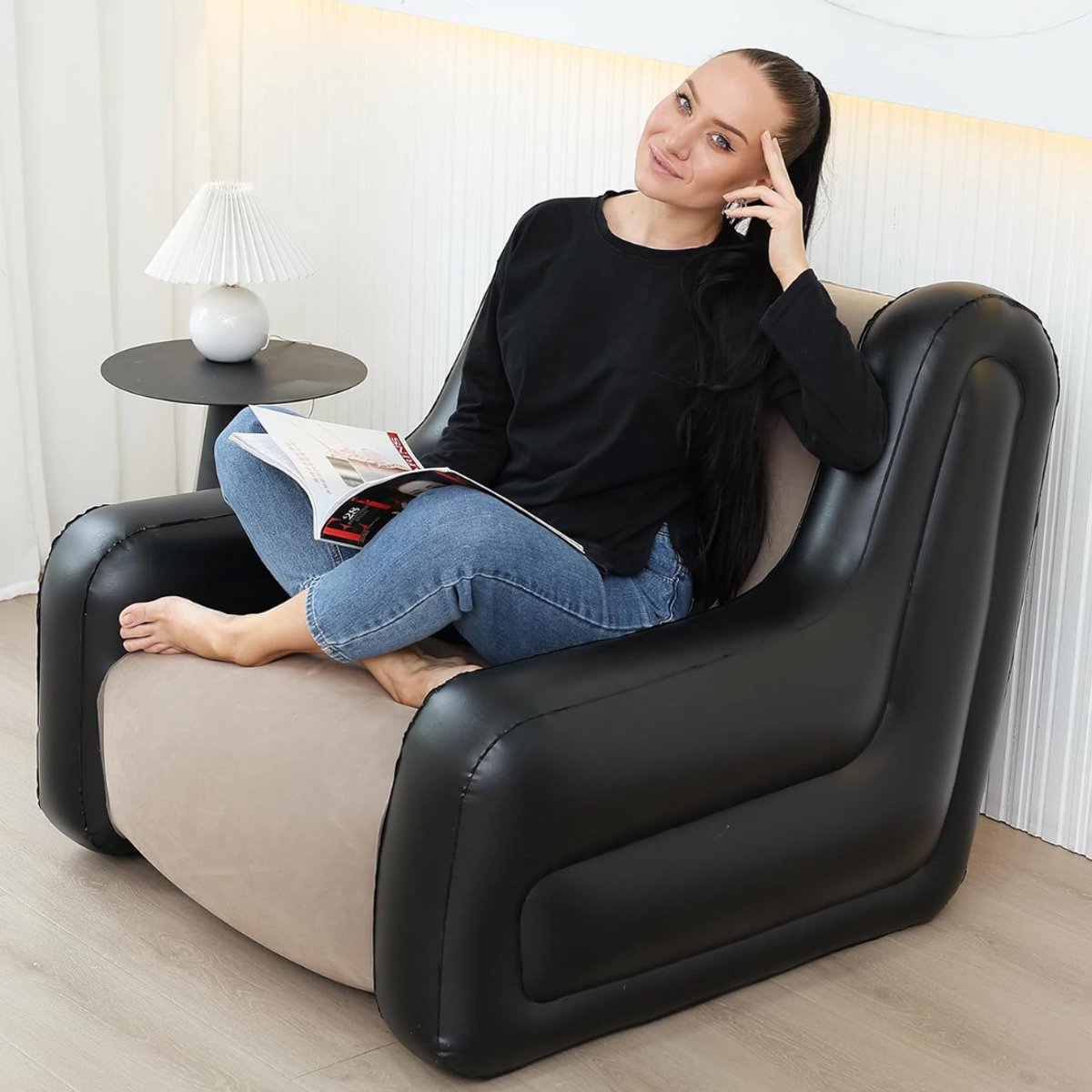 Allvia® Opblaasbare Bank - Opblaasbare Stoel - Opblaasbare Zetel - Kaki - 96cm x 88cm x 75cm