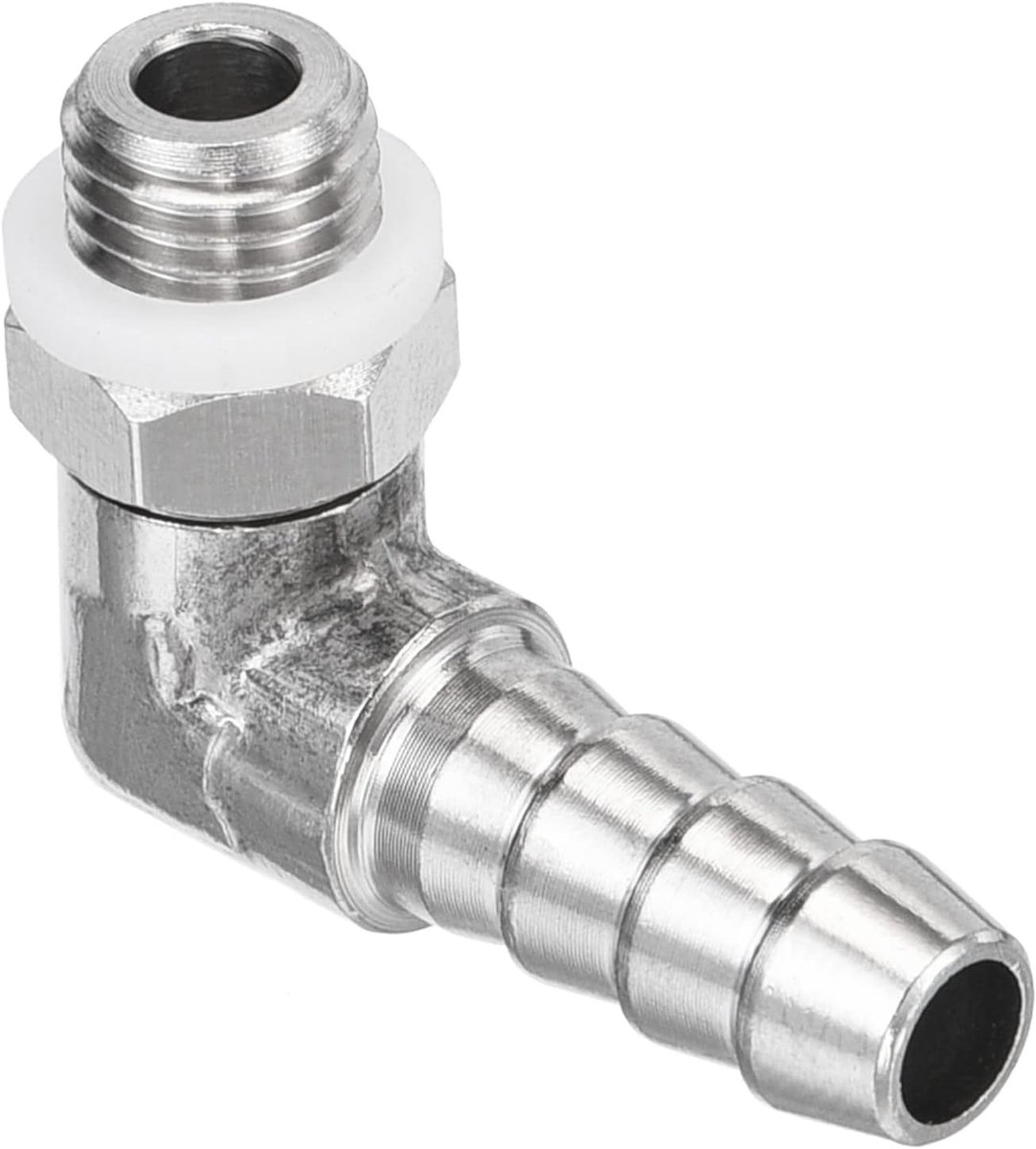Hose connector 90 graden, verchroomd, 6 mm slangverbinding, geschikt voor gasgebruik, M8 x 1 buitendraad