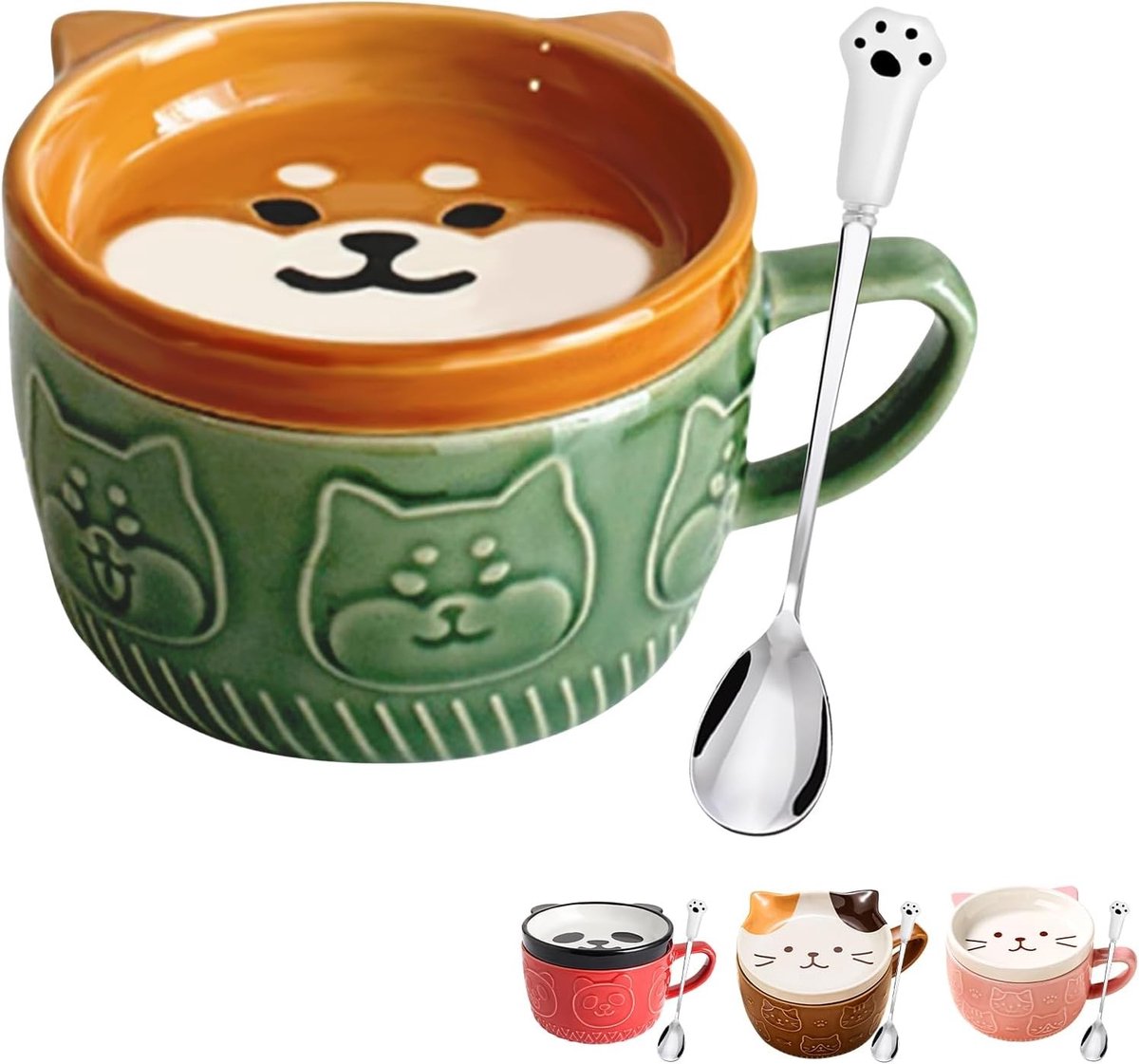 Schattige keramische drinkbekers met deksel, set voor koffie en thee, gepersonaliseerd cadeau voor kerst, verjaardag, ideaal voor honden- en kattenliefhebbers