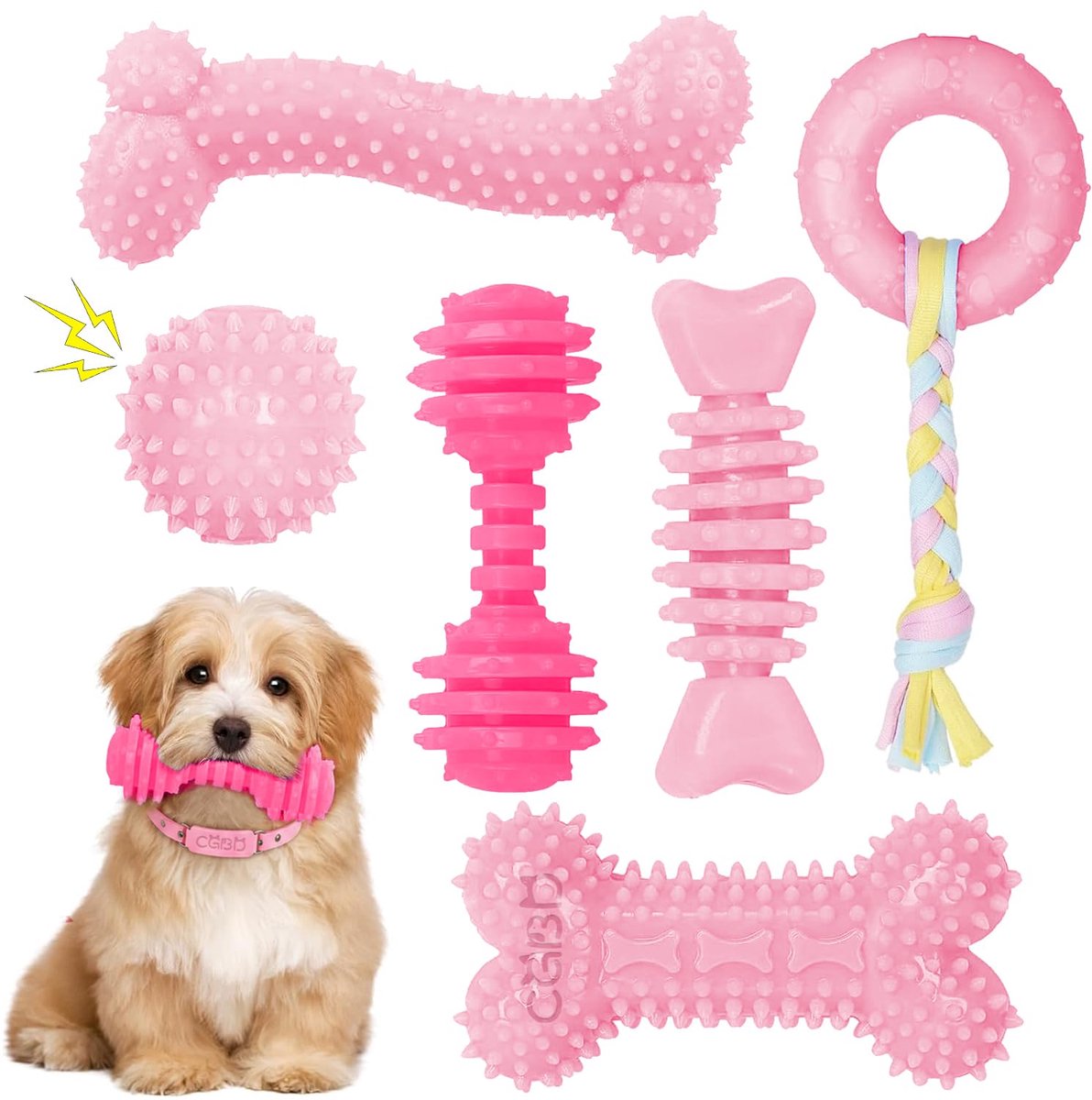 Hondenkauwspeelgoed 6 stuks - Schattig roze - Zacht en duurzaam - Ideaal voor puppy's - ShopVlot