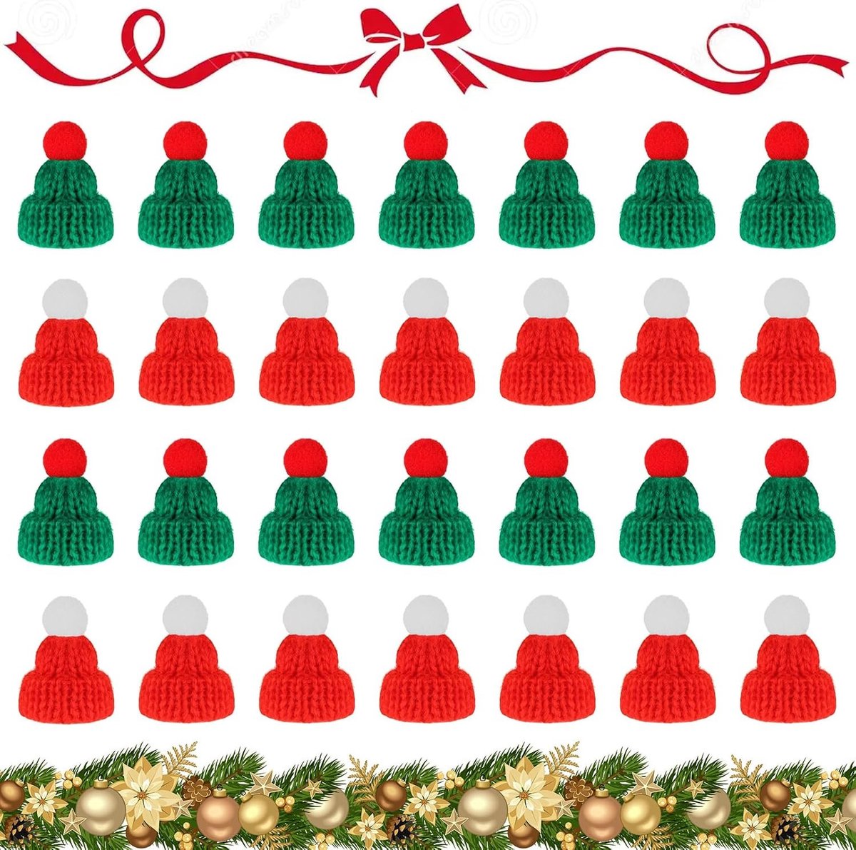40 Stuks Mini Kerstmutsen, Schattige Gebreide Hoedjes voor Knutselprojecten, Perfecte Decoratie voor Marshmallows en Kerstbomen