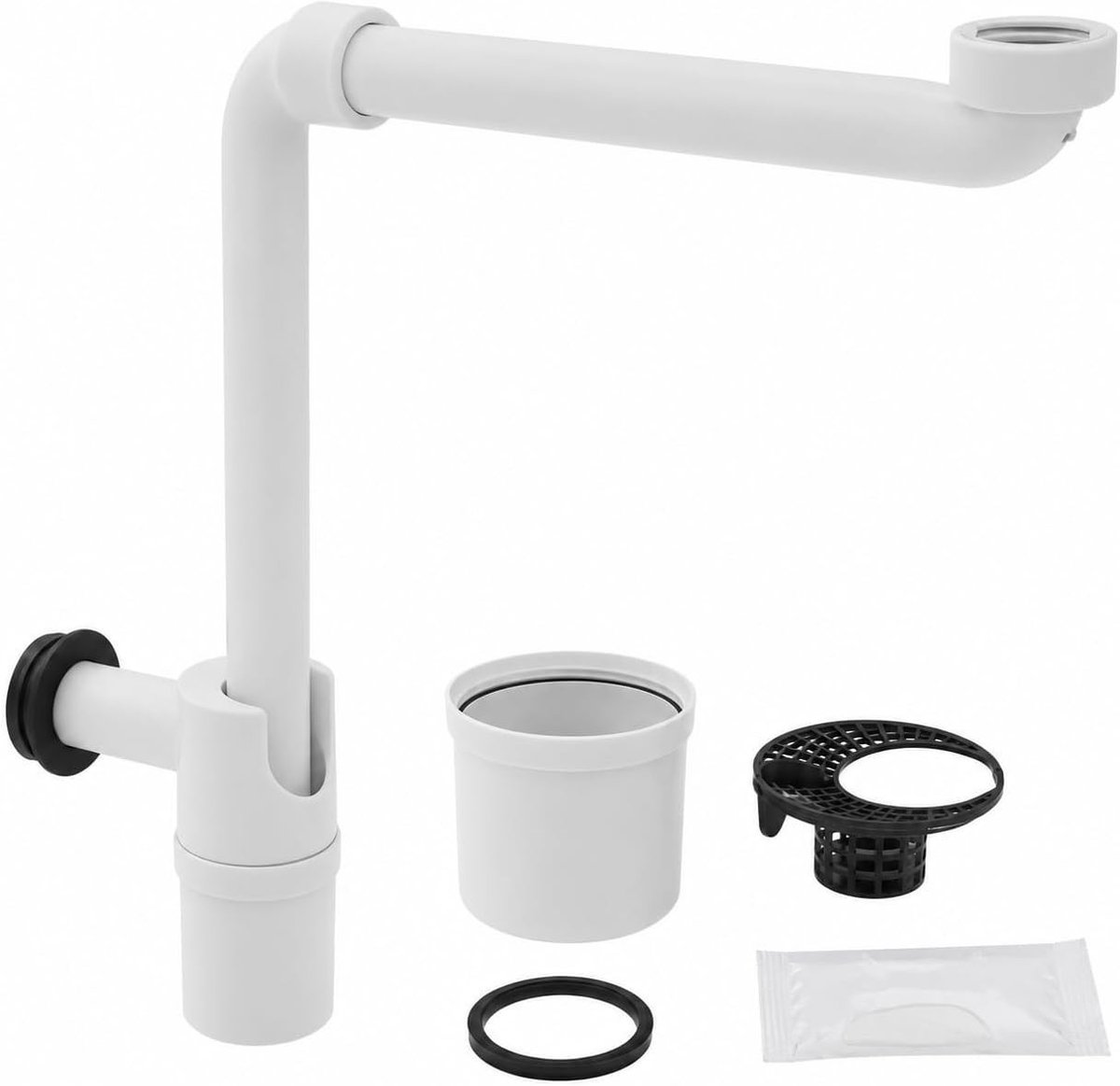 Siphon Set voor Wastafel 1-1/4 Inch met Haarfilter en 360° Rotatie - Ruimtebesparende Oplossing voor Keuken en Badkamer