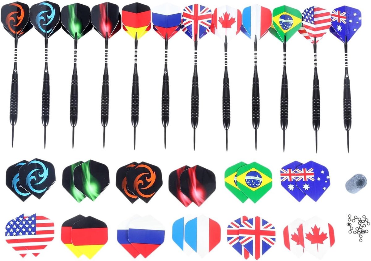 Professionele Steel Darts Set met 12 Stuks, 22 g Darts met Aluminium Schacht en Rubber Ringen voor Optimale Grip