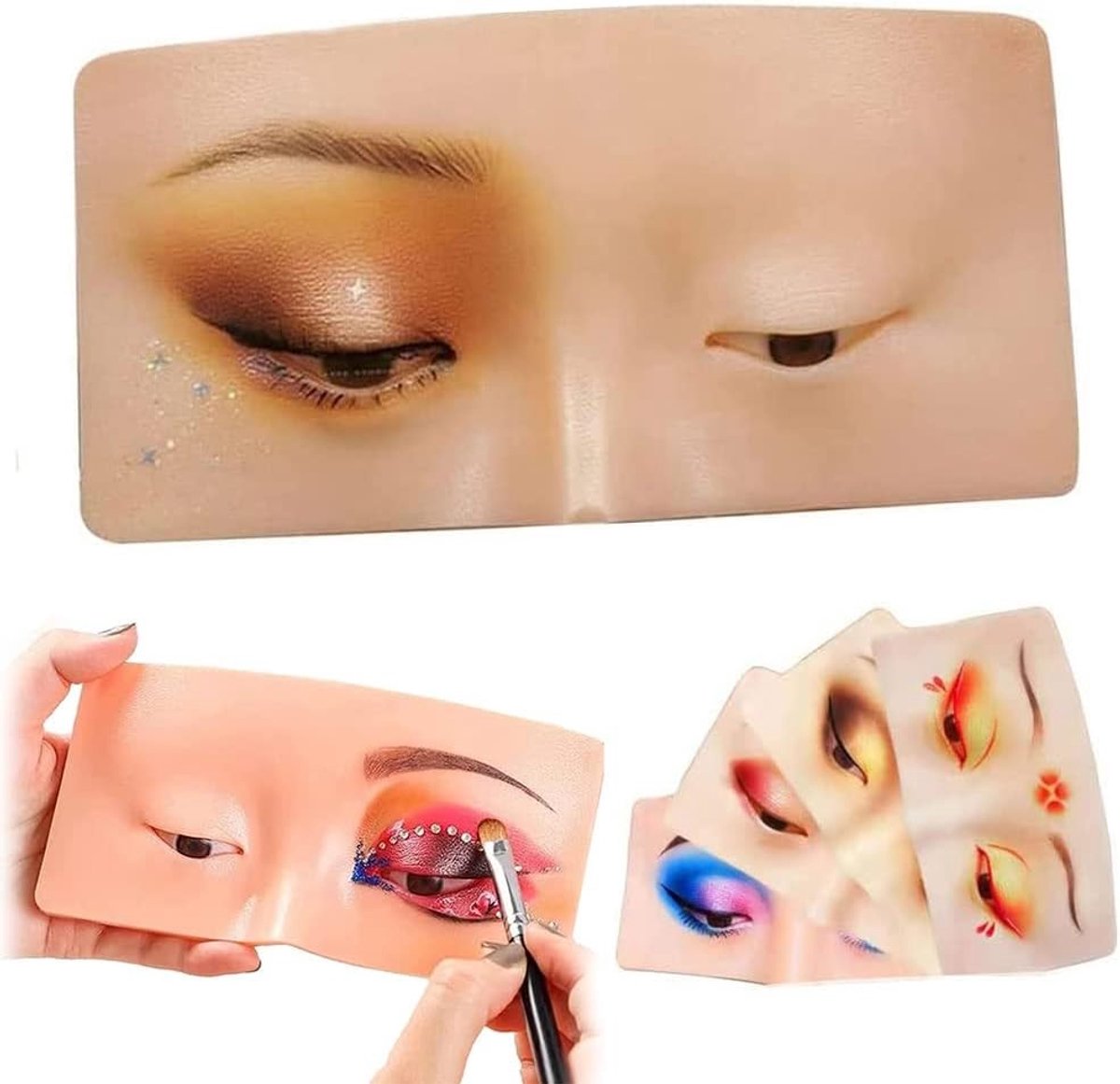 Oefenbord voor oogmake-up met oogschaduw shields en silicone gezicht, ideaal voor make-uptraining en het perfectioneren van technieken