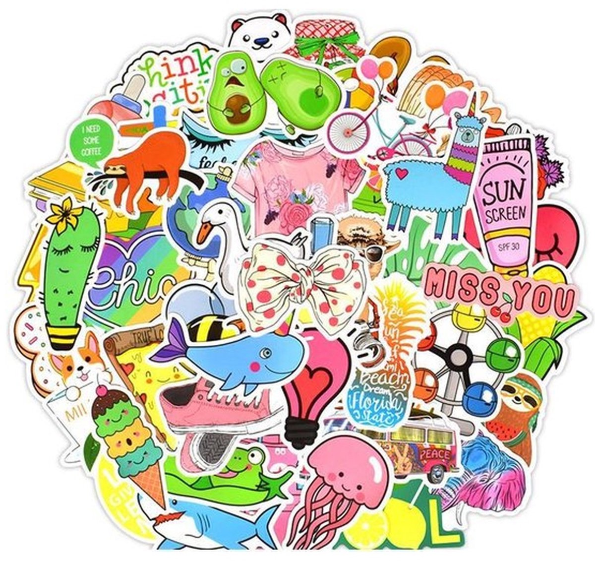 50 VSCO Girl Zomer Stickers – Dieren, Avocado, Fiets, Schoenen & IJsjes