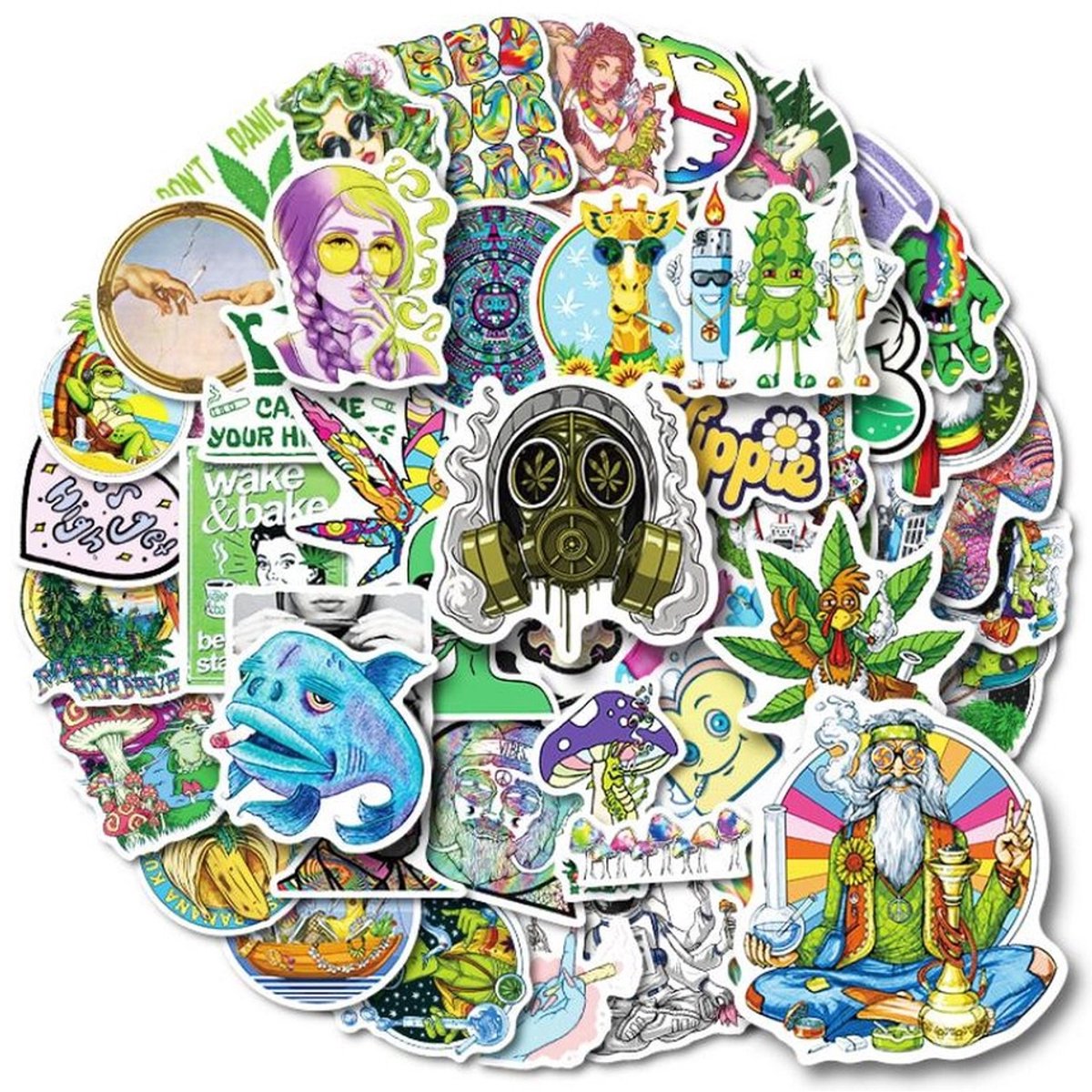 50 Wiet Stickers – Cannabis, Weed, Stoner & Magic Mushrooms