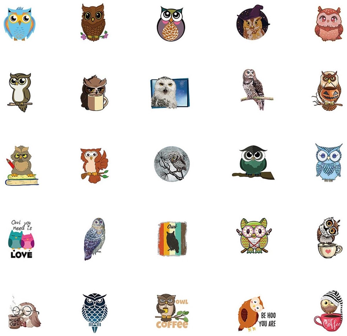 50 Uilen Stickers – Dieren & Vogels