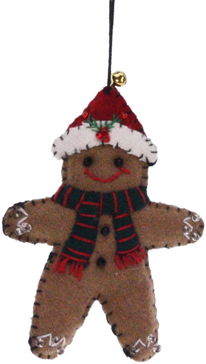 Gingerbread mannetje met kerstmuts, vilt 8x2x11cm