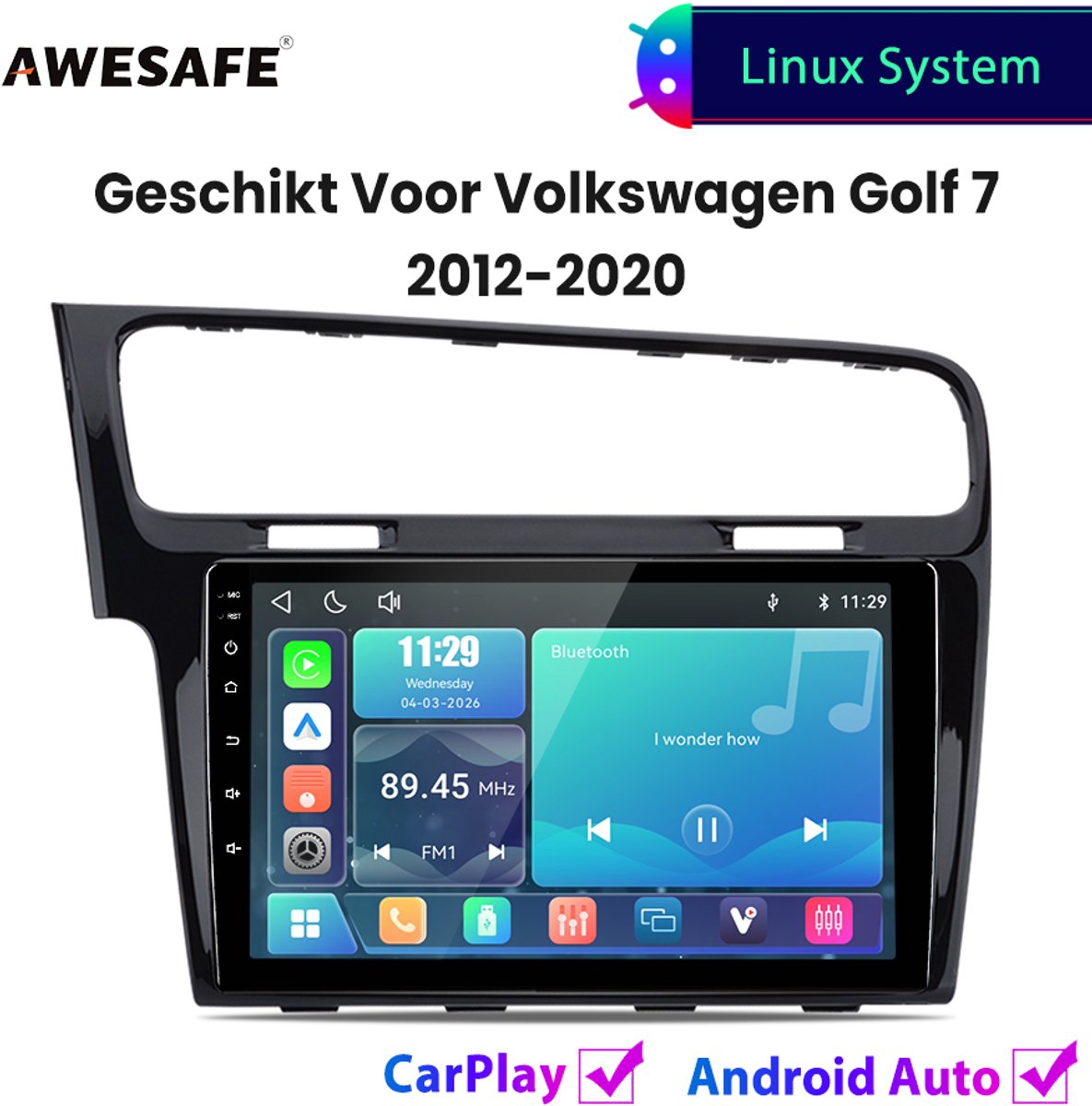 Awesafe Autoradio - Geschikt Voor VW Volkswagen Golf 7 2012 t/m 2020 - Draadloos Carplay Android Auto - Linux systeem - 10 Inch Touchscreen - Bluetooth Wifi - 2012 2013 2014 2015 2016 2017 2018 2019 2020