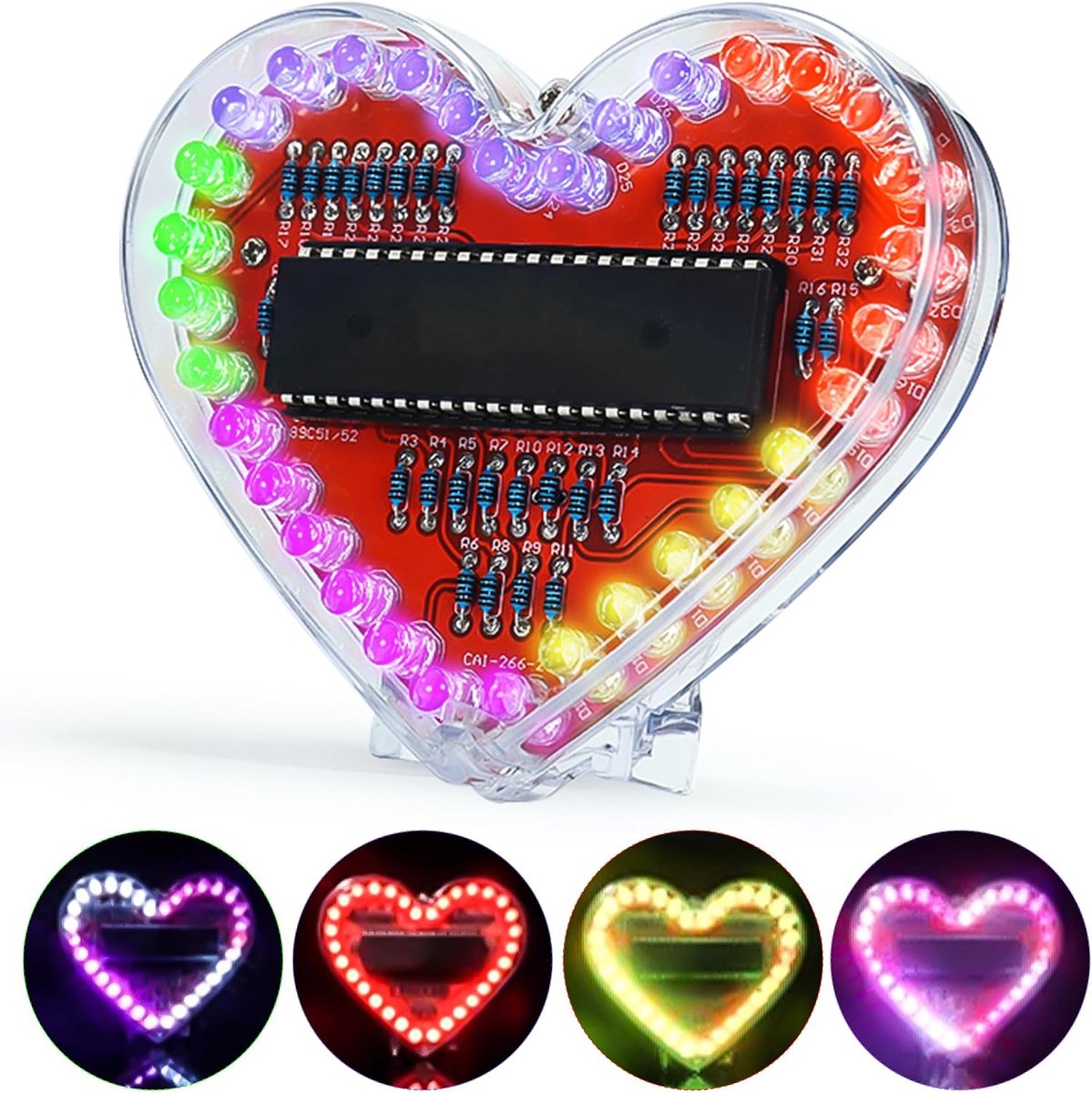 LED soldeer-oefenset, hartvormig RGB LED soldeerproject, doe-het-zelf soldeerset, elektronica bouwpakket voor scholieren, onderwijs en leeropleiding, Valentijnsdag, handgemaakte cadeaus voor