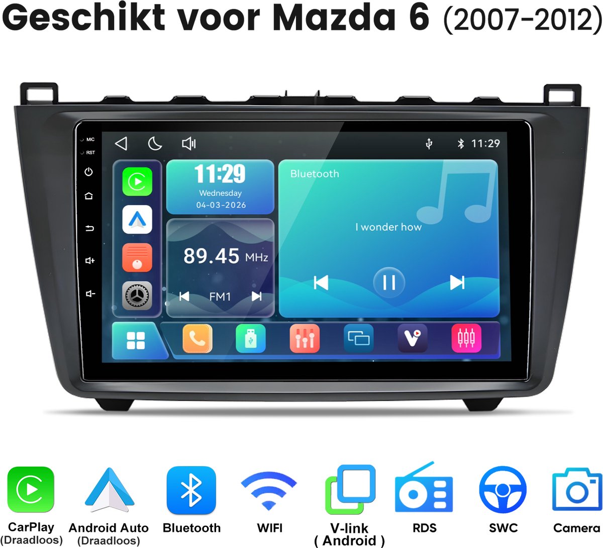 Junsun Linux Draadloos Carplay & Andriod Auto Geschikt voor Mazda 6 GG 2007-2012 - 9 Inch HD TouchScreen - Bluetooth - Navigatie - Stuurwielbediening - WiFi - FM - RDS- Airplay