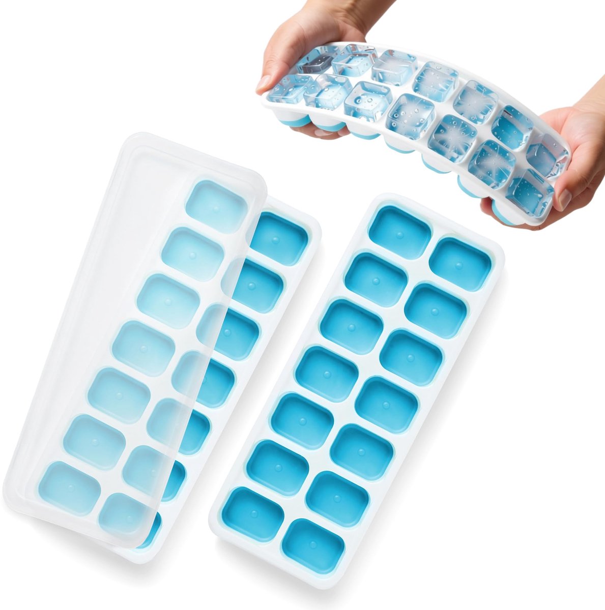 IJsblokjesbakjes 2 stuks - siliconen met lekvrije deksels - flexibele vormen - ideaal voor drankjes - ShopVlot