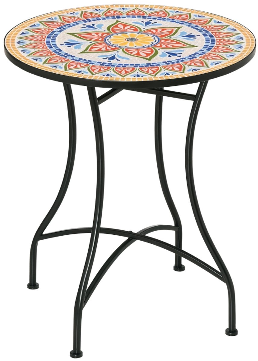 Tuintafel 60 × 60 × 71 cm rood blauw wit metalen frame buitentafel ronde tuintafel voor buiten eenvoudig te reinigen stabiele en duurzame constructie praktisch en stijlvol geschikt voor balkon terras tuin en camping