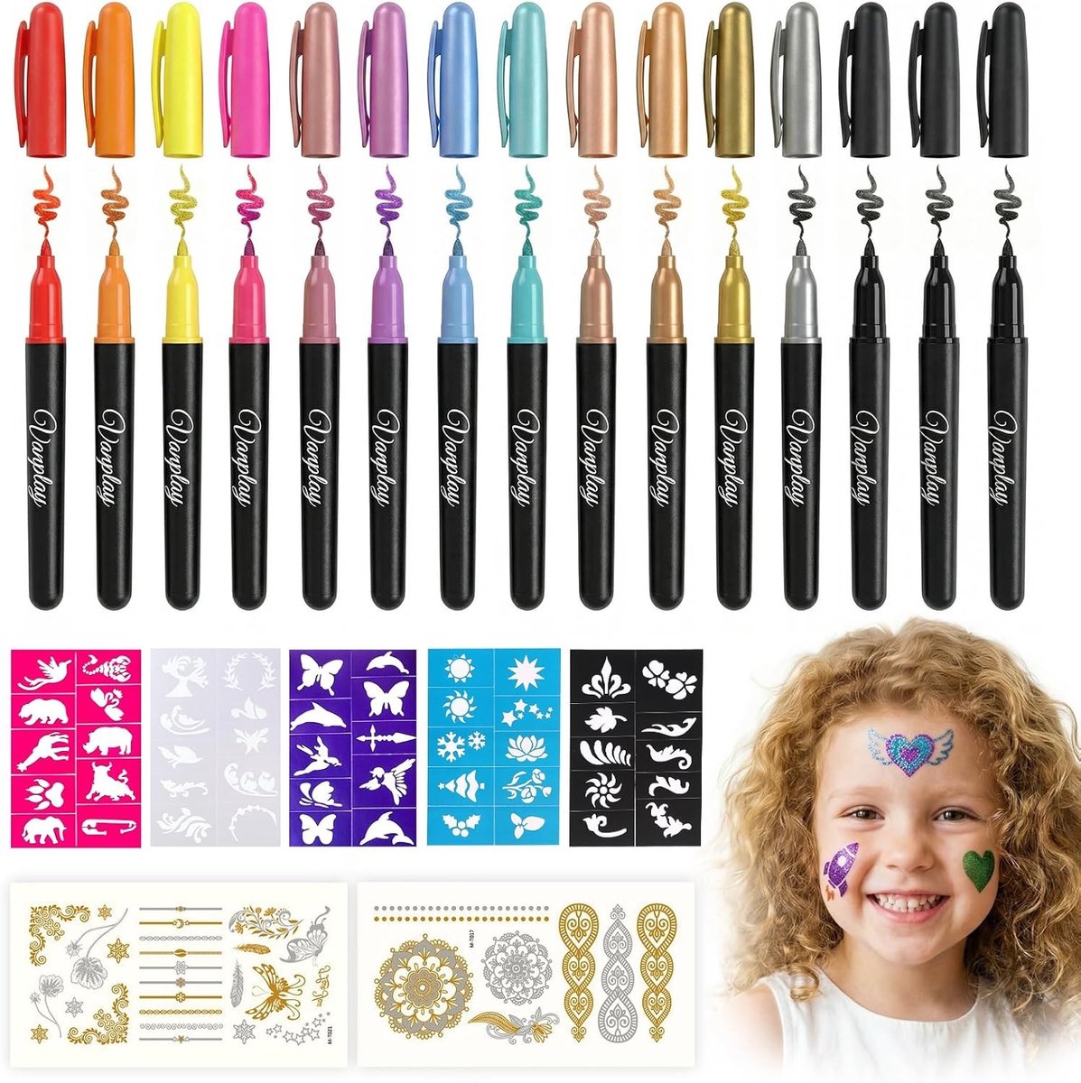 Tijdelijke Tattoo Pen Set - Multicolor - Voor Kinderen en Volwassenen - Met Stencils en Stickers - Perfect voor Feestjes