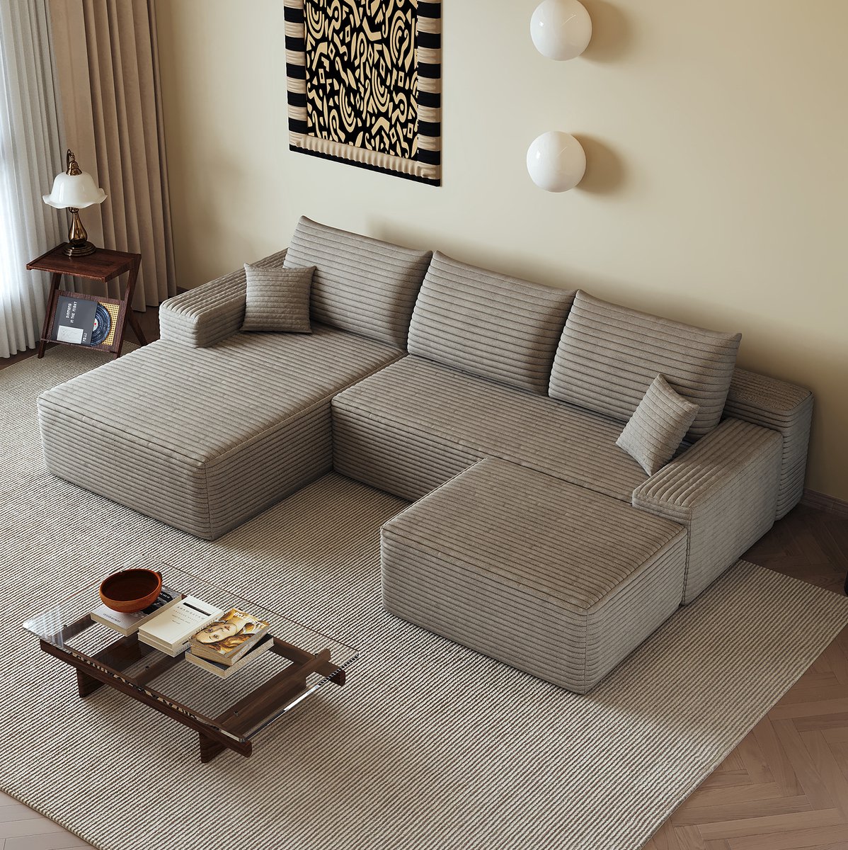 DESMIU Hoekbank - 270 Cm - Modulair Zonder Montage - L Vormige Chaiselongue Voor Woonkamer, Slaapkamer En Appartement - Stof - Camel