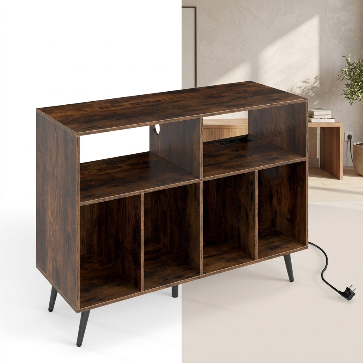 Platenspelermeubel - LP-kast - Platenspelerkast - Draaitafelstandaard - Platenspelerstandaard - Vintage Displayplank - Rustiek bruin