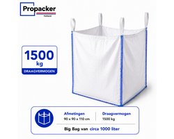 Big Bag 90x90x110 cm – 1500 kg – Extra Sterke Bulkzak voor Bouwafval, Zand en Grind - Propacker