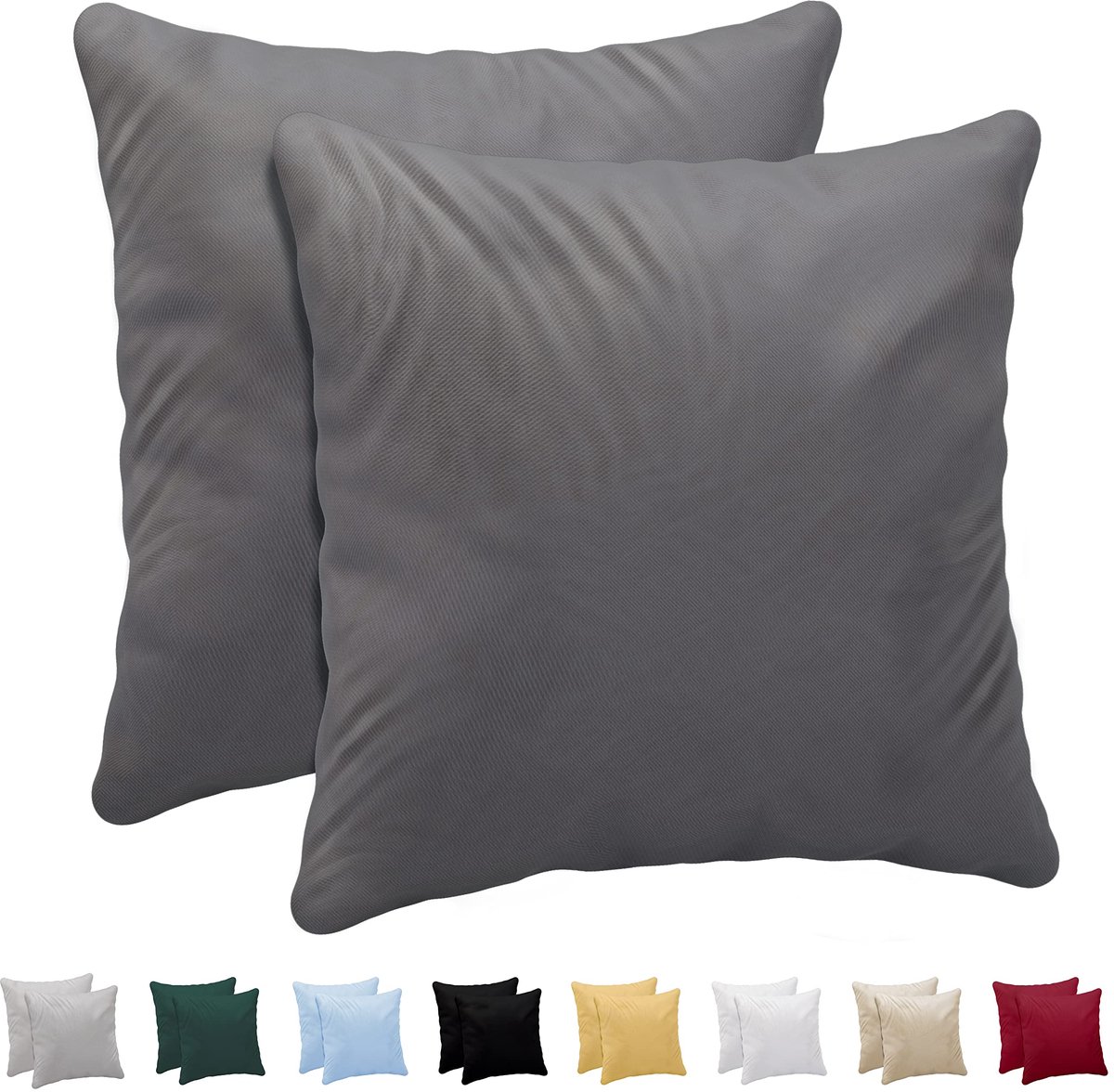Kussensloop 40 x 40 cm (x2) - 100% Katoen-Jersey - Antraciet - Zacht en Ademend - ShopVlot