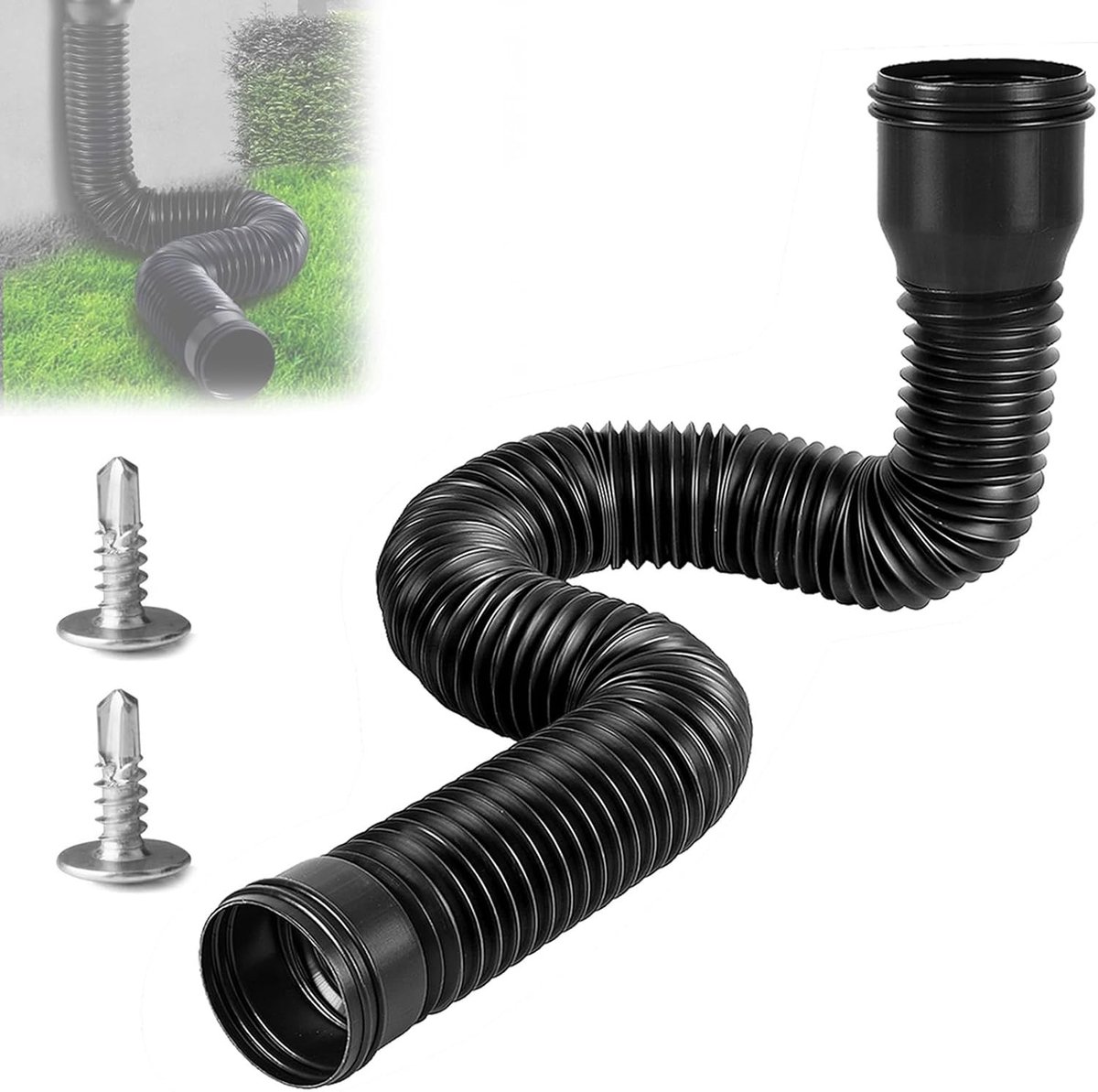 Flexibele Regenafvoer, Verlenging 150 cm, Dakgootuitloop, Afvoerpijp, Tuinaccessoires, Waterafvoeroplossingen, Zwart