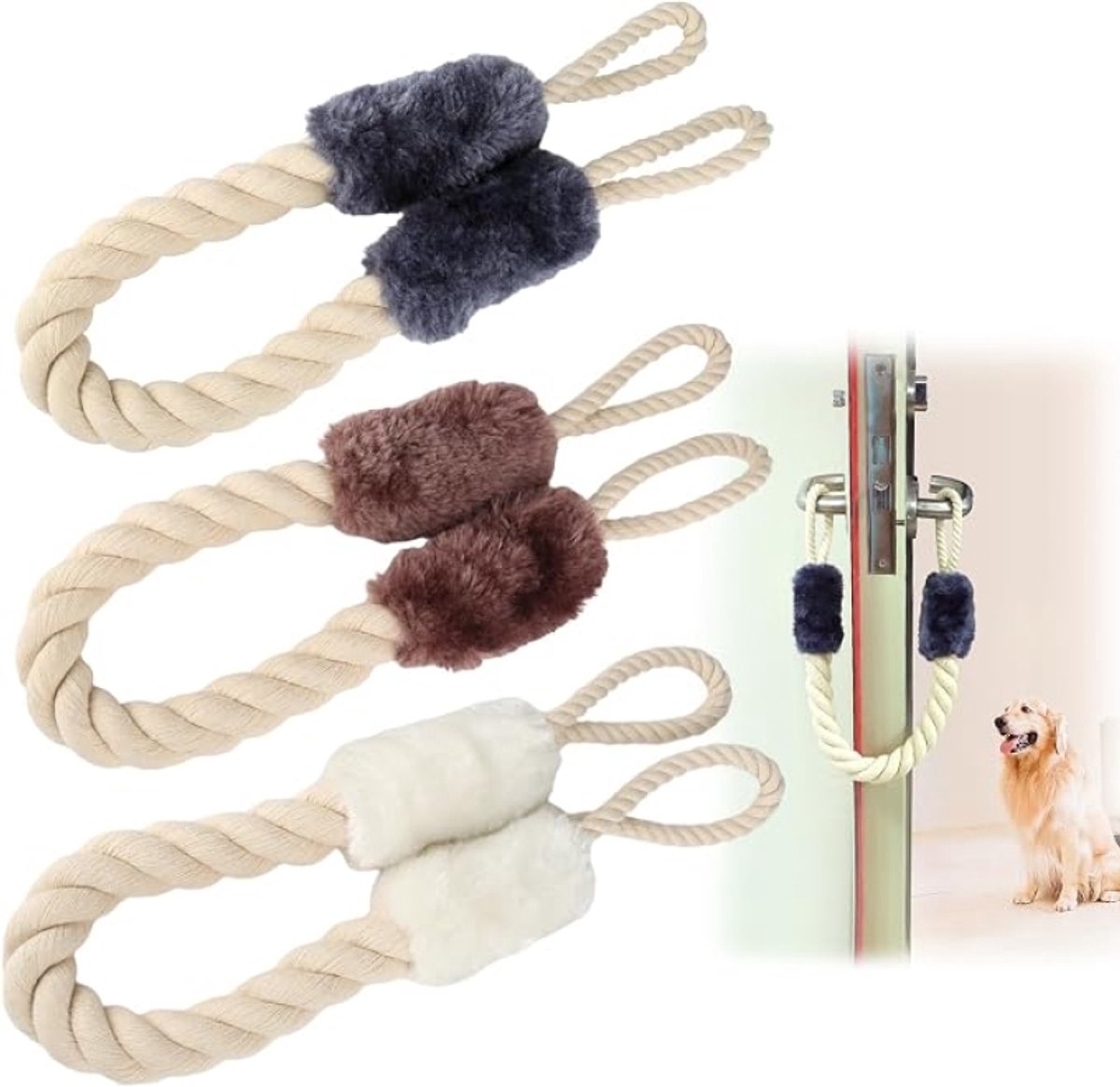 Set van 3 deurstoppers - Katoen en Polyester - Klembescherming voor Kinderen en Huisdieren - Deurstopper tegen Tocht en Slaande Deuren