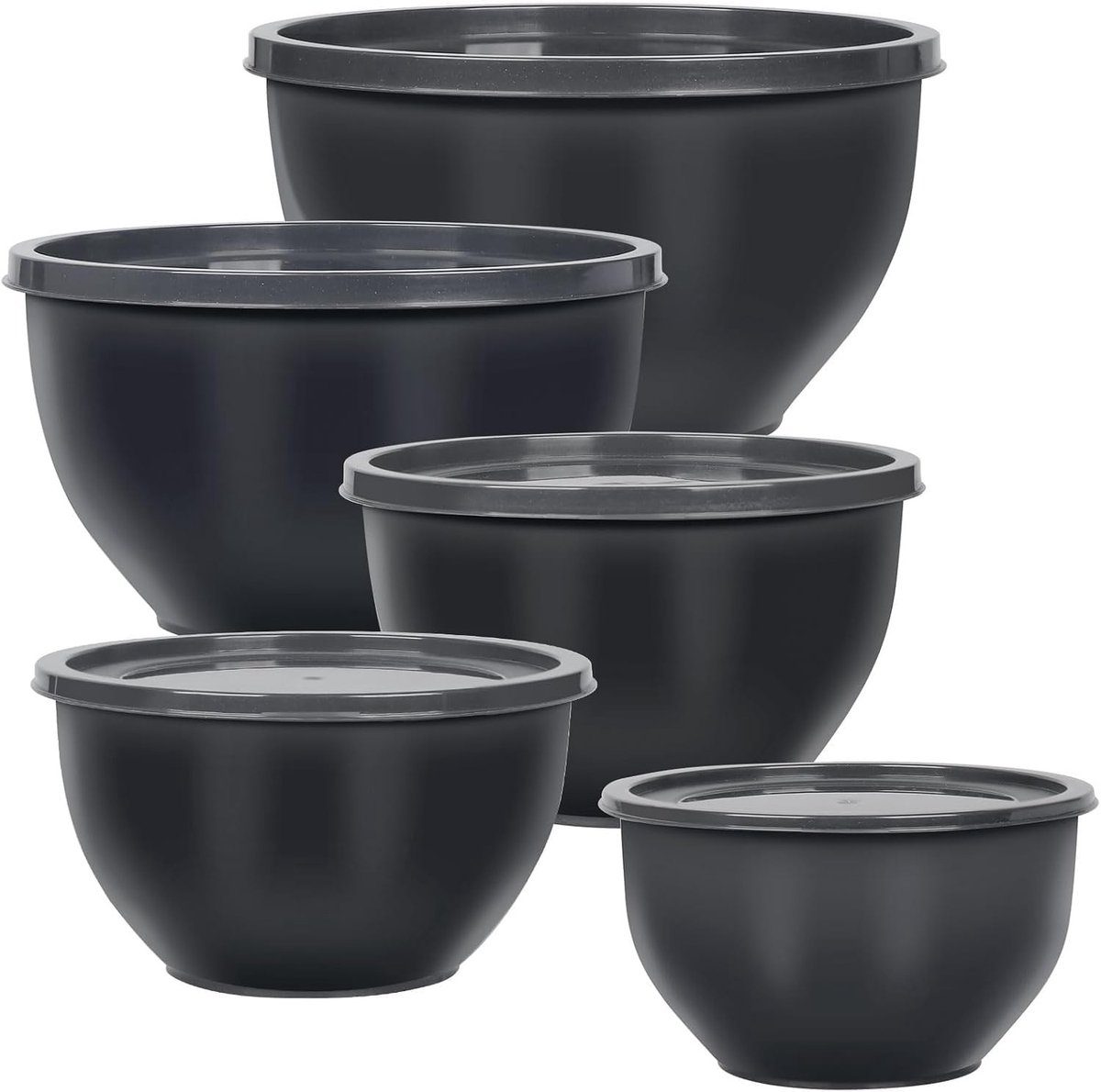 Plastic Mengkommen Set met Deksel, Nestbare Kommen voor Bereiden, Serveren en Koken, Grote Saladeschalen voor Keukenopslag, Vaatwasser- en Magnetronbestendig, Set van 3
