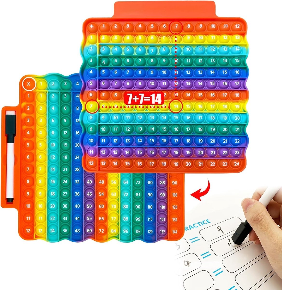 Dubbelzijdige Popit Fidget Toy met Rekencards en Uitwisbare Stiften voor Vermenigvuldigen en Optellen - Educatief Speelgoed voor Kinderen met Autisme