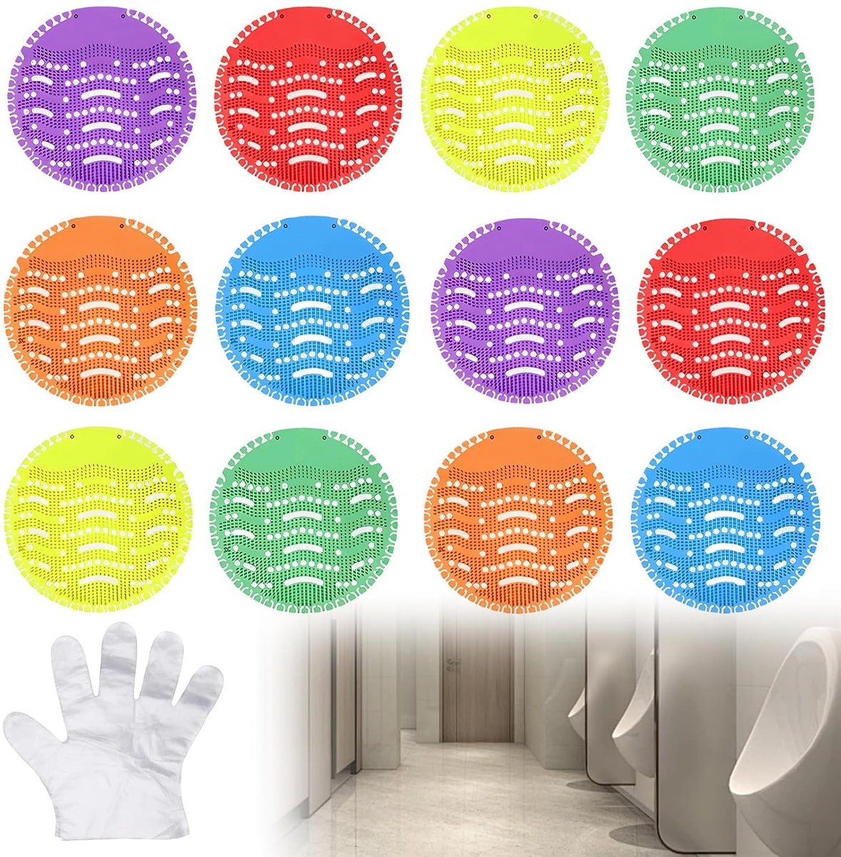 Urinal Sieve met Geur: 20-delige Set in 6 Kleuren voor 30 Dagen Frisse Effecten en Splash Guard voor Pissoirs