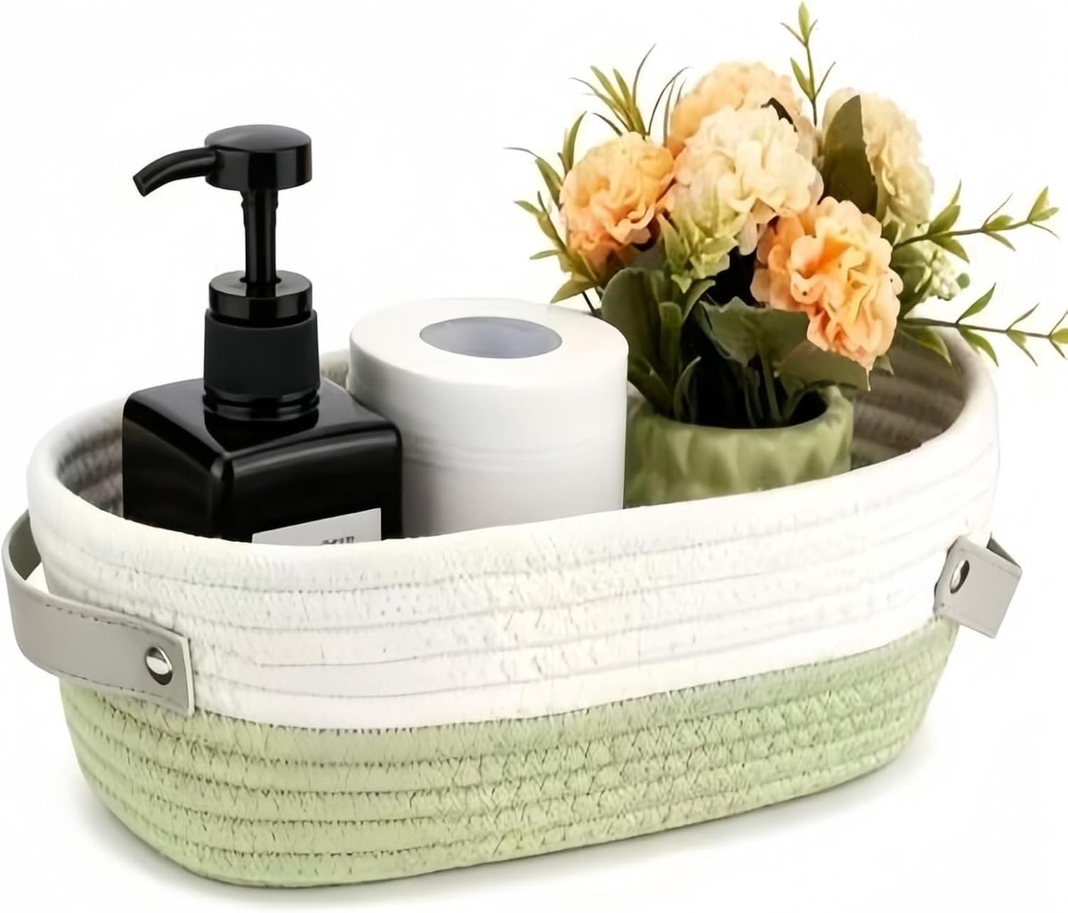 Multifunctionele opbergmand van gevlochten katoen, 33 x 15 x 10 cm, ideaal voor badkamer, slaapkamer en woonkamer, stijlvol en praktisch