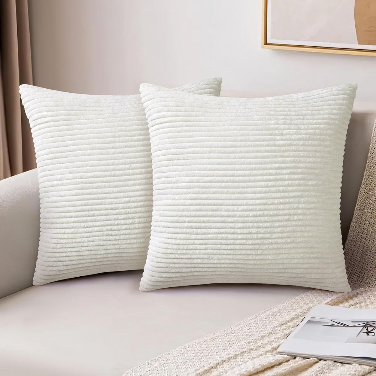 Kussenslopen 40 x 40 cm - Corduroy beige - Set van 2 - Zacht en decoratief voor thuis - ShopVlot