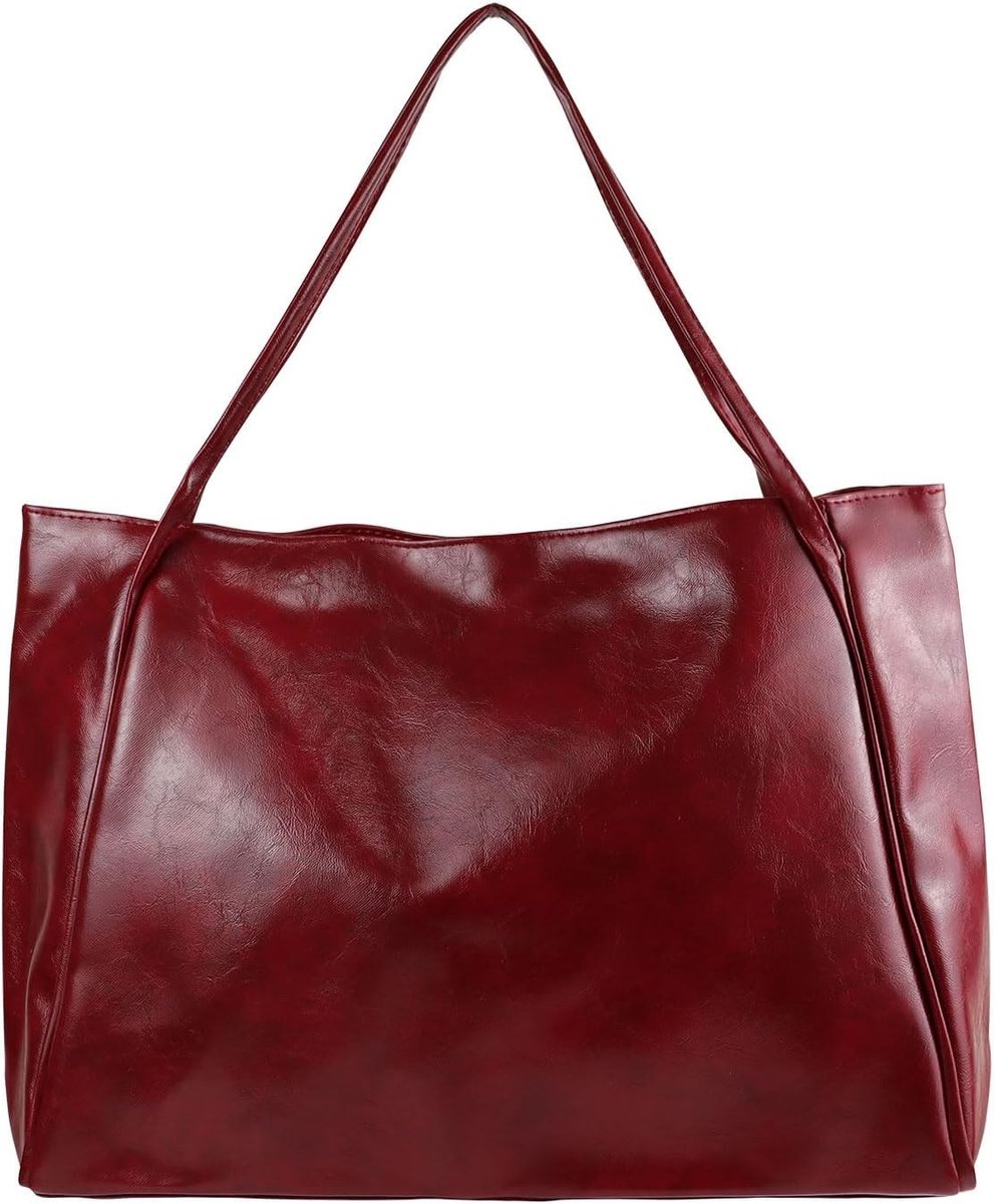 Grote Retro Handtas voor Dames van PU Leer met Magnetische Sluiting, Waterdichte Schoudertas voor Laptop en Boeken, Stijlvolle Shopper Handbag