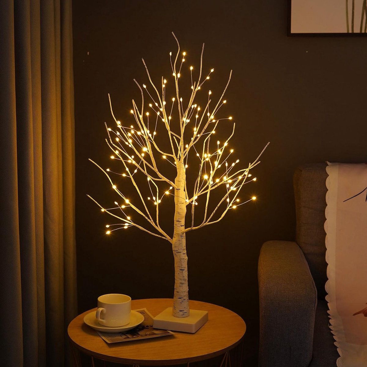 Decoratieve Binnenverlichting met 144 Warm Witte LED Lichten, 60 cm Verlichtingsboom voor Feesten, Verjaardagen en Bruiloften, Werkt op Batterij of USB