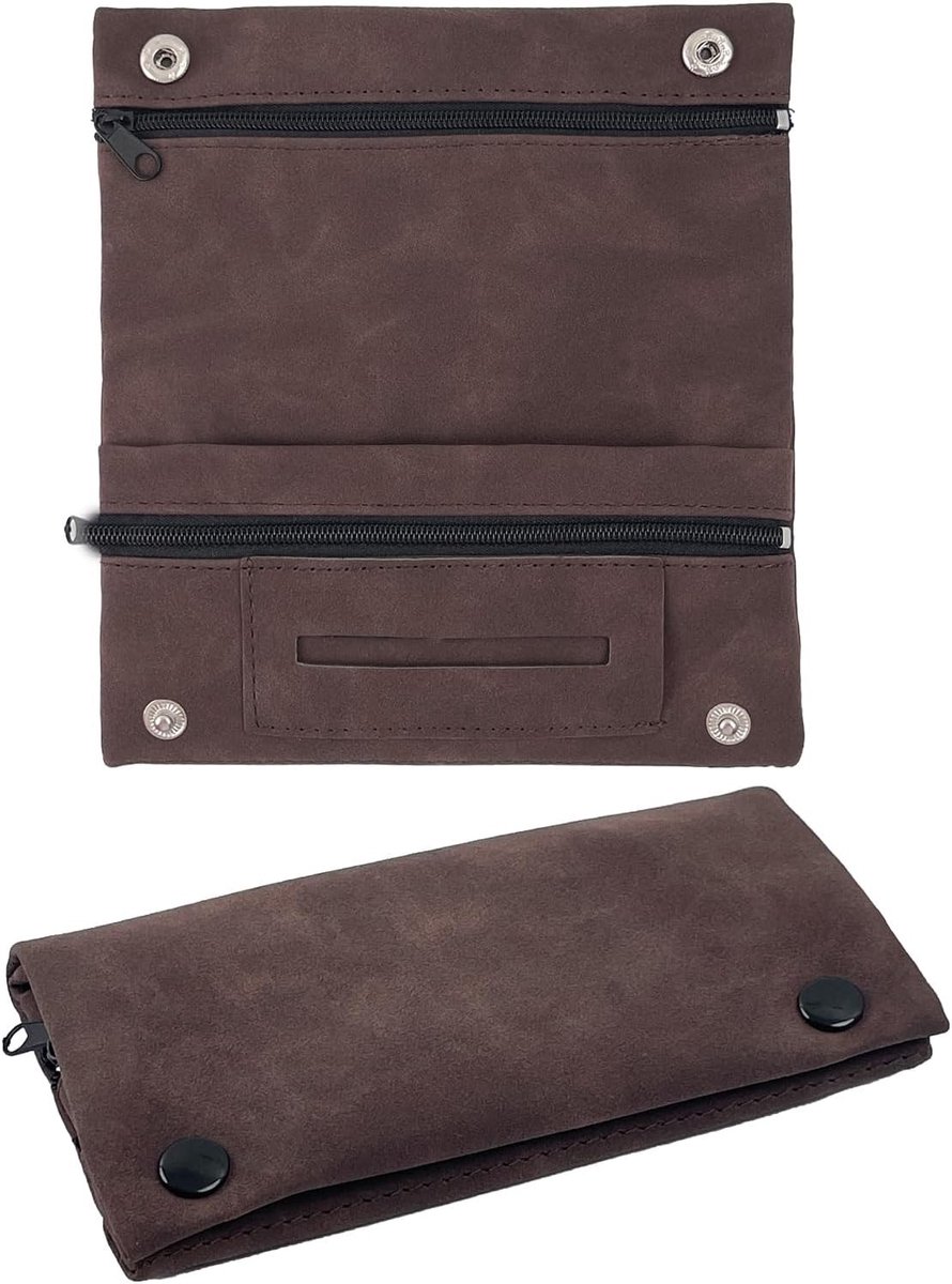 Leren Tabakszak met Magnetische Sluiting, Dubbel Compartment voor Papier en Filter, Bruin en Duurzaam Design