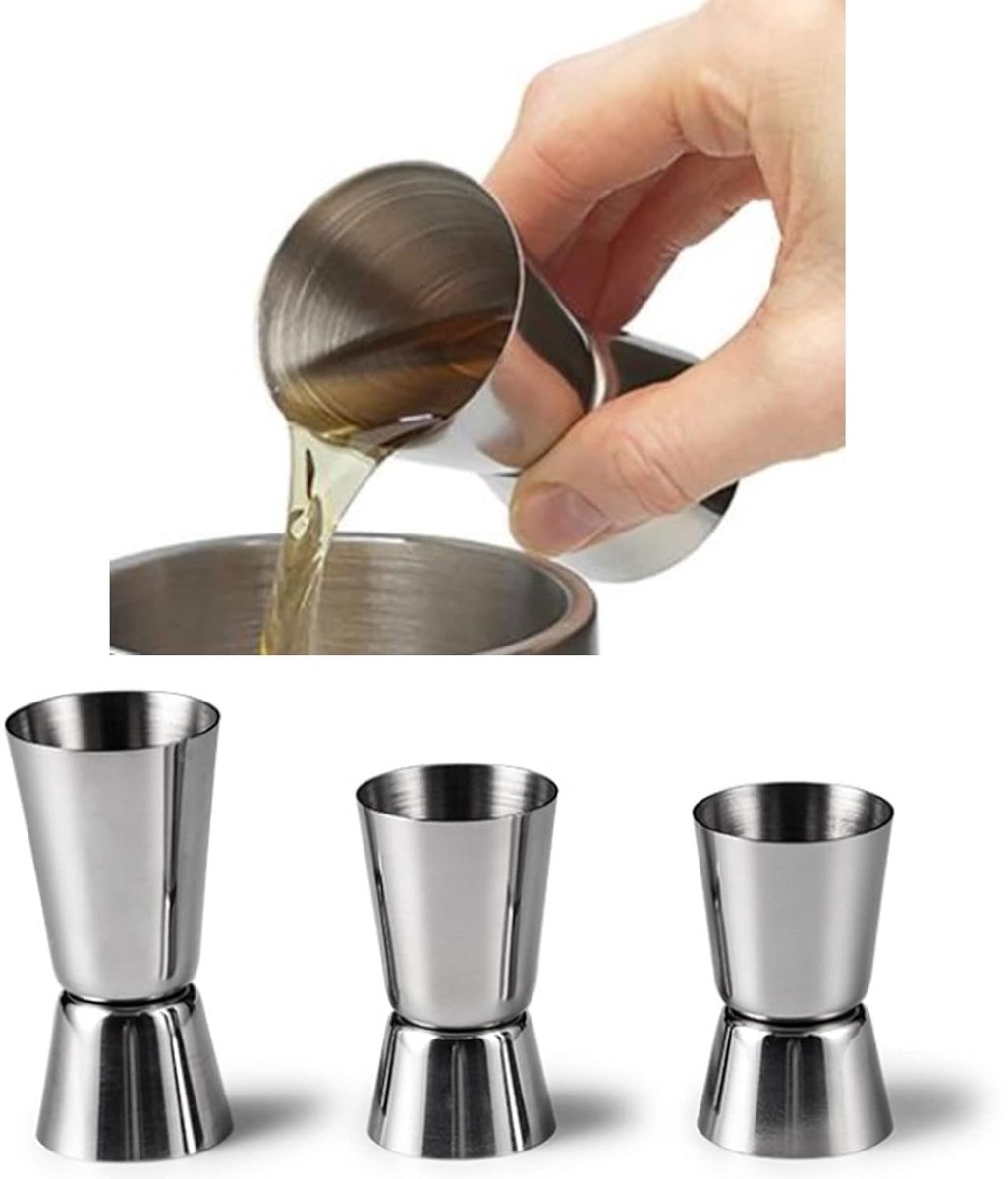 Cocktail jigger set 3 stuks - roestvrij staal - dubbele maatbekers 15/30 ml, 20/40 ml, 25/50 ml - perfect voor mixen - ShopVlot