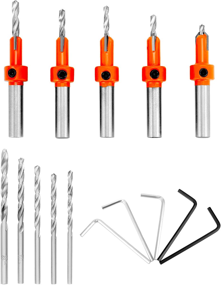 Verzinkboorset 5-delig - verwisselbare boren - 8 mm inbussleutels - ideaal voor precisiewerk - ShopVlot