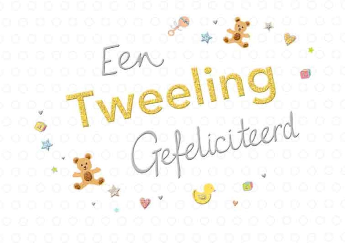 Luxe Wenskaart Tweeling - Wenskaarten - Verjaardagskaart - Geboorte - Birth Twin - Geburt Zwilling - Naissance Double - Serie ZIZI LuLu - Artige - Kaart - 1 Stuks - In Folie - Gratis Verzonden - Hoge Afnamekortingen - 12x17cm