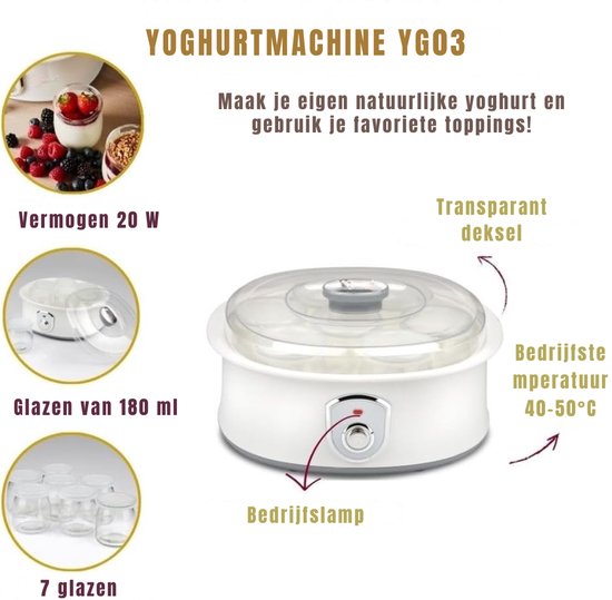 Lìon® Yoghurtmaker - Yoghurtmachine - Ijsmachine - Wit - 28cm x 25cm x 16cm van Lion — afbeelding 4