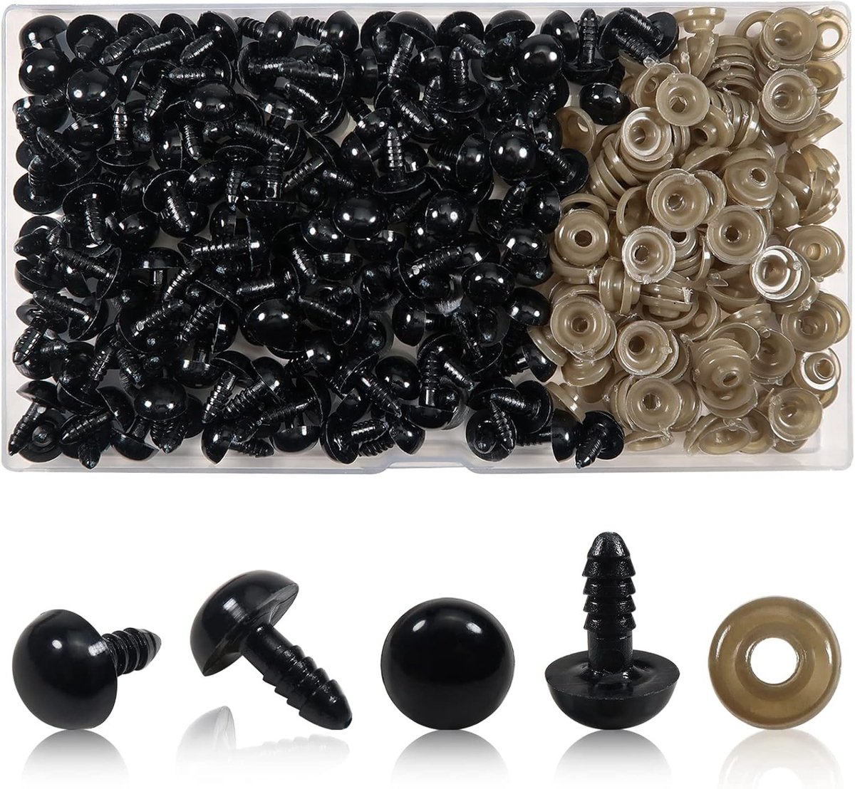 150 Stuks Veiligheidsogen met Wasjes 12mm Zwarte Plastic Ogen voor Handwerk, Sieraden en Pluche Dieren Creaties