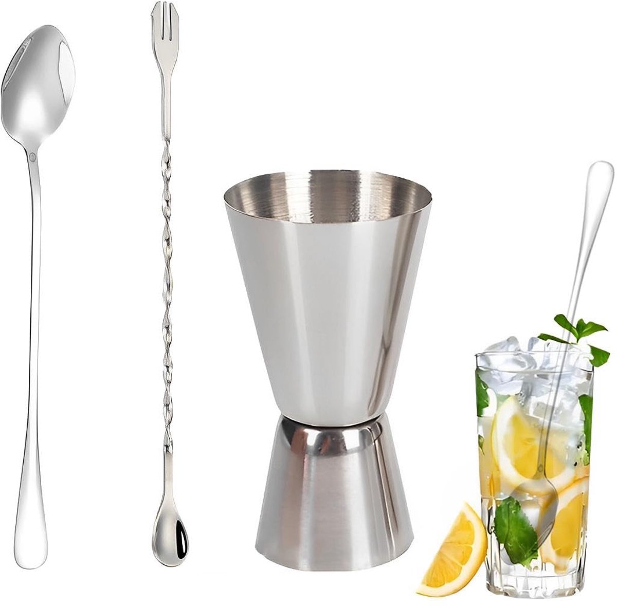 Jigger dubbele maatbeker 30 ml/60 ml - dubbelzijdige maatbeker - inclusief cocktaillepels - perfect voor barfeestjes - ShopVlot