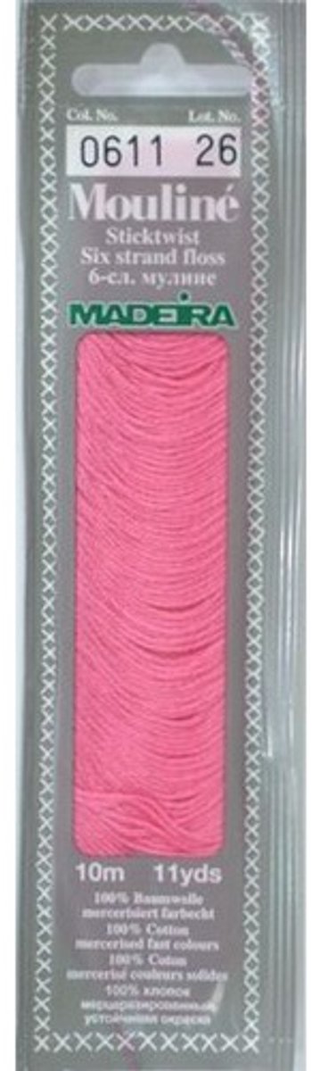 Borduurgaren Madeira Mouline 10 meter 6 draads splijtgaren - roze (611)