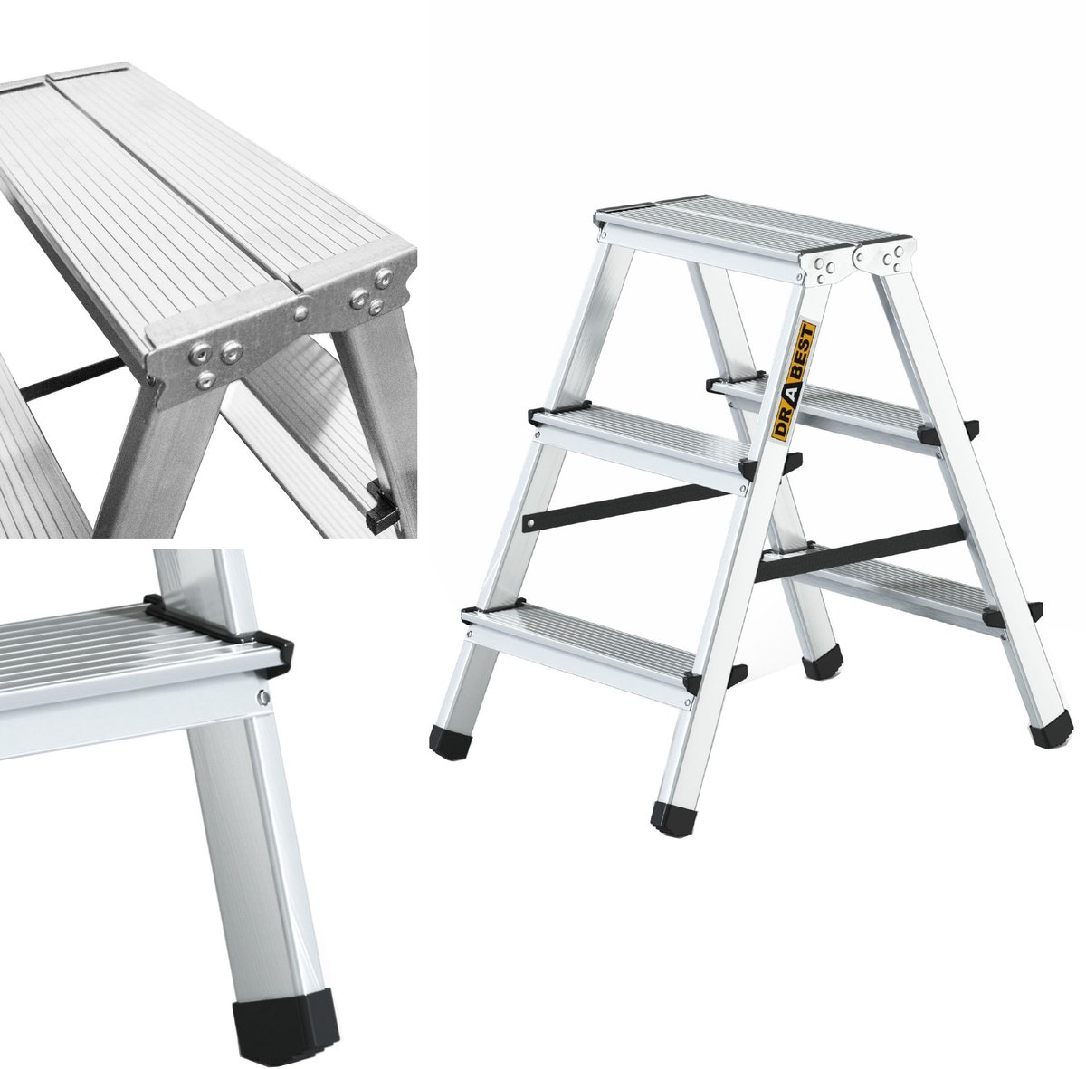Huishoudladder 3-traps aluminium - Dubbelzijdig - Capaciteit 125kg - Ideaal voor elk klussen - ShopVlot